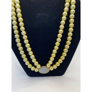 Vintage Avon Presidents Club Double-Strand Yellow Faux Pearl Necklace With Rhine